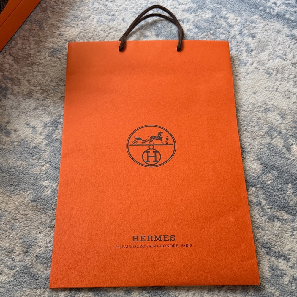 Authentic Hermes Shopping Bag and ribbon - approx 17” x 11” x 4”